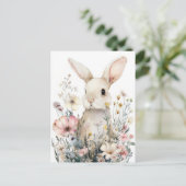 Postale Carte de Pâques avec fleurs et lapin de Pâques (Debout devant)