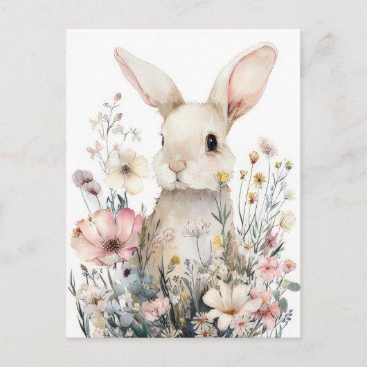 Postale Carte de Pâques avec fleurs et lapin de Pâques (Devant)