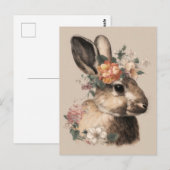 Postale Carte de Pâques avec fleurs et lapin de Pâques (Devant / Derrière)
