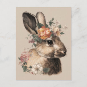 Postale Carte de Pâques avec fleurs et lapin de Pâques