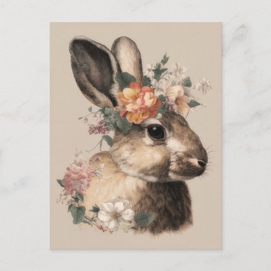 Postale Carte de Pâques avec fleurs et lapin de Pâques (Devant)