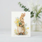 Postale Carte de Pâques avec fleurs et lapin de Pâques (Debout devant)