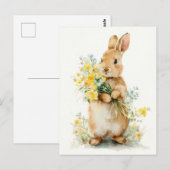 Postale Carte de Pâques avec fleurs et lapin de Pâques (Devant / Derrière)