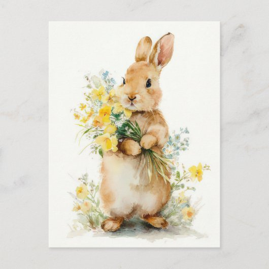 Postale Carte de Pâques avec fleurs et lapin de Pâques (Devant)