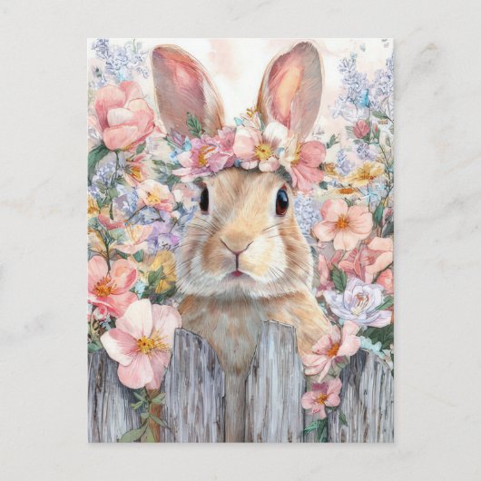 Postale Carte de Pâques avec fleurs et lapin de Pâques (Devant)