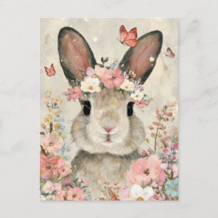 Postale Carte de Pâques avec fleurs et lapin de Pâques