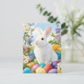 Postale Carte de Pâques avec fleurs et lapin de Pâques (Debout devant)