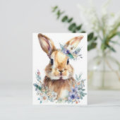 Postale Carte de Pâques avec fleurs et lapin de Pâques (Debout devant)