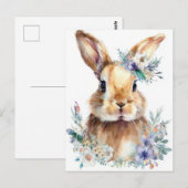 Postale Carte de Pâques avec fleurs et lapin de Pâques (Devant / Derrière)
