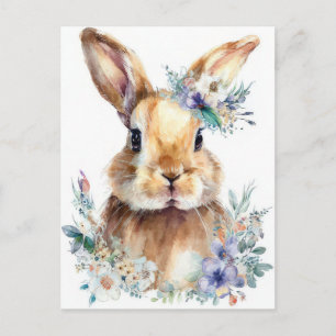 Postale Carte de Pâques avec fleurs et lapin de Pâques