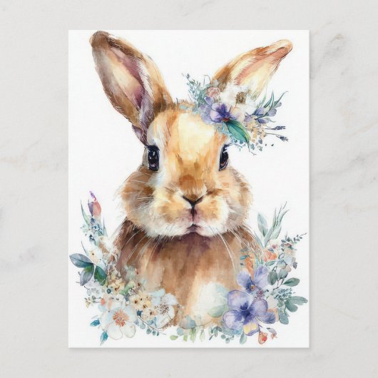 Postale Carte de Pâques avec fleurs et lapin de Pâques (Devant)