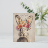 Postale Carte de Pâques avec Fleurs et Lapin de Pâques (Debout devant)