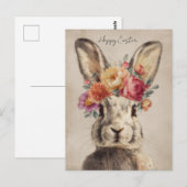 Postale Carte de Pâques avec Fleurs et Lapin de Pâques (Devant / Derrière)