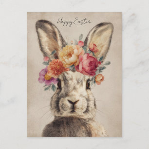 Postale Carte de Pâques avec Fleurs et Lapin de Pâques