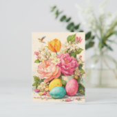 Postale Carte de Pâques avec Fleurs et Lapin de Pâques (Debout devant)