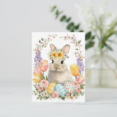 Postale Carte de Pâques avec Fleurs et Lapin de Pâques (Debout devant)