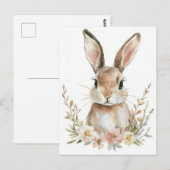 Postale Carte de Pâques avec fleurs et lapin de Pâques (Devant / Derrière)