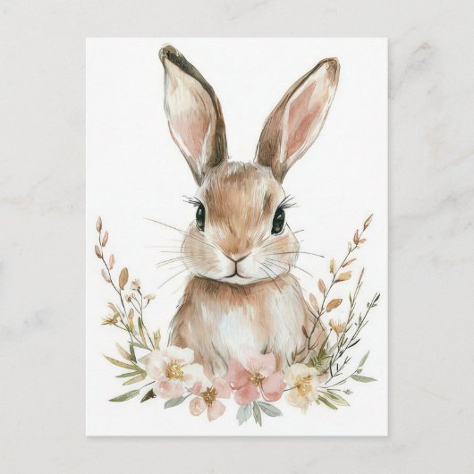 Postale Carte de Pâques avec fleurs et lapin de Pâques (Devant)