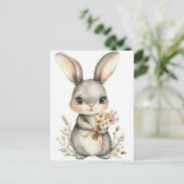 Postale Carte de Pâques avec Fleurs et Lapin de Pâques (Debout devant)