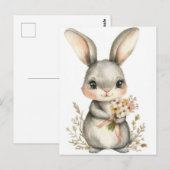 Postale Carte de Pâques avec Fleurs et Lapin de Pâques (Devant / Derrière)