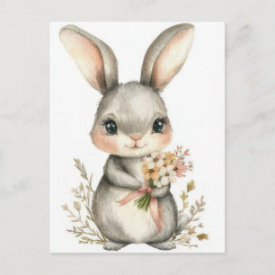 Postale Carte de Pâques avec Fleurs et Lapin de Pâques
