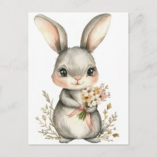 Postale Carte de Pâques avec Fleurs et Lapin de Pâques (Devant)