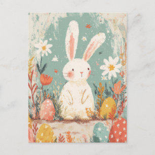 Postale Carte de Pâques avec Fleurs et Lapin de Pâques