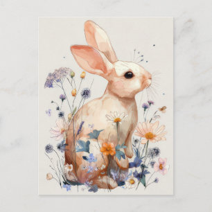 Postale Carte de Pâques avec fleurs et lapin de Pâques