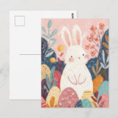 Postale Carte de Pâques avec Fleurs et Lapin de Pâques (Devant / Derrière)