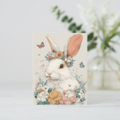 Postale Carte de Pâques avec fleurs et lapin de Pâques (Debout devant)