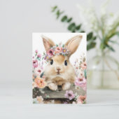 Postale Carte de Pâques avec fleurs et lapin de Pâques (Debout devant)