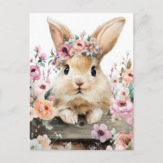 Postale Carte de Pâques avec fleurs et lapin de Pâques (Devant)