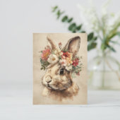 Postale Carte de Pâques avec fleurs et lapin de Pâques (Debout devant)