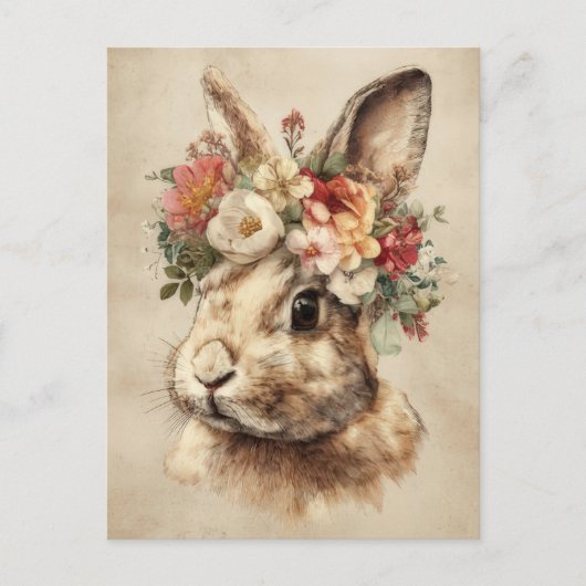 Postale Carte de Pâques avec fleurs et lapin de Pâques (Devant)