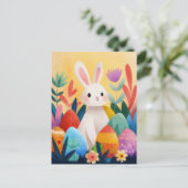 Postale Carte de Pâques avec fleurs et lapin de Pâques (Debout devant)