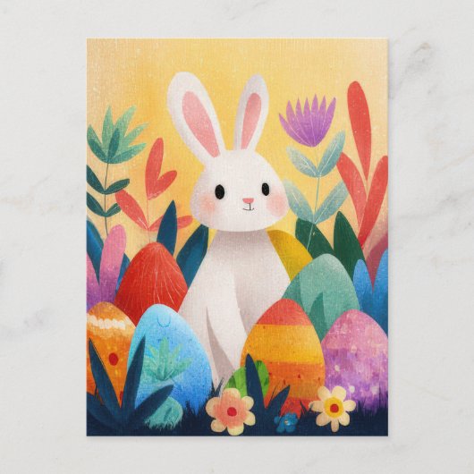 Postale Carte de Pâques avec fleurs et lapin de Pâques (Devant)