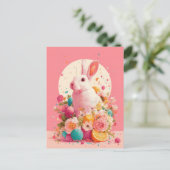 Postale Carte de Pâques avec fleurs et lapin de Pâques (Debout devant)