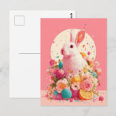 Postale Carte de Pâques avec fleurs et lapin de Pâques (Devant / Derrière)