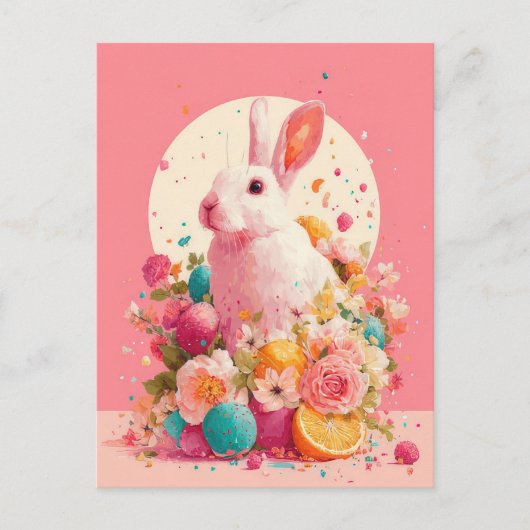 Postale Carte de Pâques avec fleurs et lapin de Pâques (Devant)