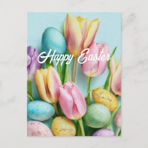 Postale Carte de Pâques avec fleurs et œufs de Pâques