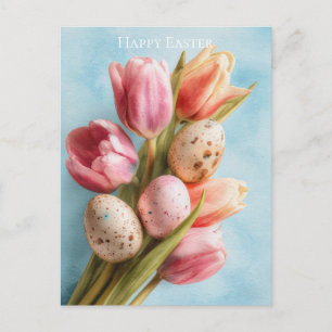 Postale Carte de Pâques avec fleurs et œufs de Pâques