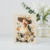 Postale Carte de Pâques avec fleurs et poussin de Pâques (Debout devant)