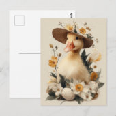 Postale Carte de Pâques avec fleurs et poussin de Pâques (Devant / Derrière)