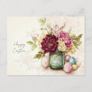 Postale Carte de Pâques avec œufs de Pâques et fleurs