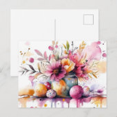 Postale Carte de Pâques avec œufs de Pâques et fleurs (Devant / Derrière)