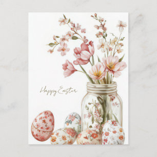 Postale Carte de Pâques avec œufs de Pâques et fleurs