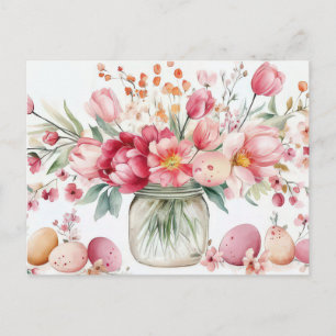 Postale Carte de Pâques avec œufs de Pâques et fleurs