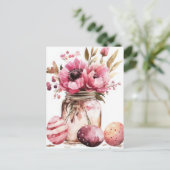 Postale Carte de Pâques avec œufs de Pâques et fleurs (Debout devant)