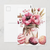 Postale Carte de Pâques avec œufs de Pâques et fleurs (Devant / Derrière)