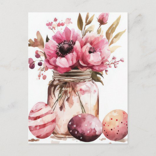 Postale Carte de Pâques avec œufs de Pâques et fleurs (Devant)